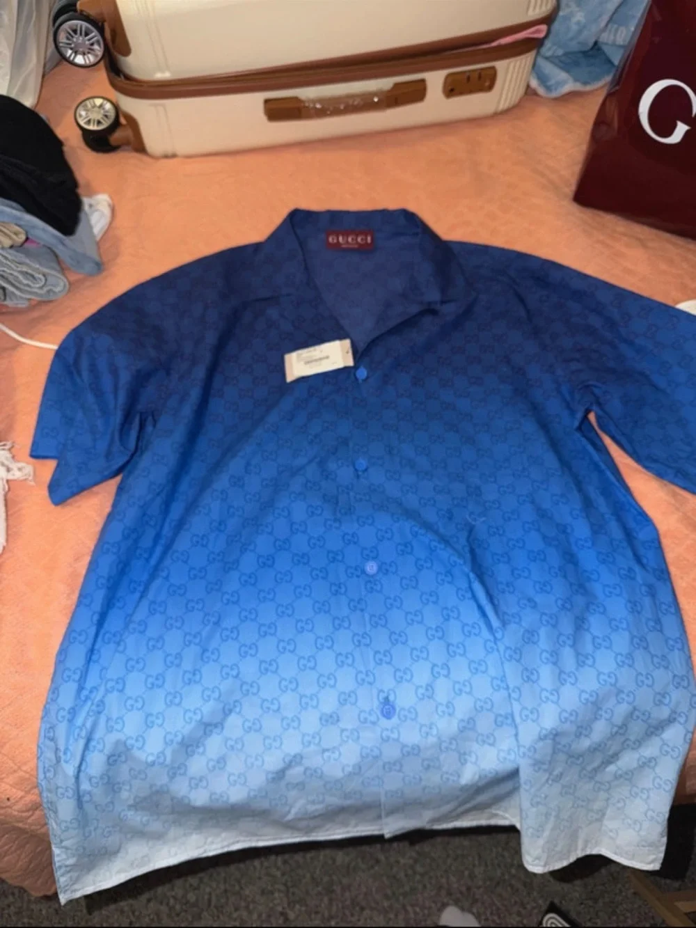 Gucci Men's Blue GG Monogram Casual Shirt